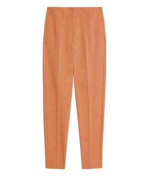 These trousers offer easy wear for smart and casual occasions alike. They have tapered legs with added stretch for comfort and an ankle-grazer length for a contemporary look. The elasticated high waist features double darts for a tailored effect and fastens securely with a hook bar and zip with a concealed button.