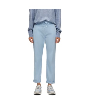 Dames BOSS C Tapata-D broek in licht - pastelblauw- Elastische tailleband met trekkoord- Haak- en ritssluiting- Schuine zakken voor- Paspelzak achter- Verven in kledingstuk- Stretch stof- 97% Katoen 3% Elastaan.  Machinewasbaar.- Ref: 50492621-450