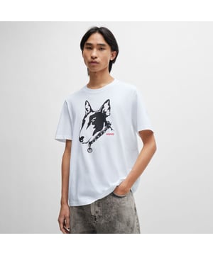 Mens HUGO Cotton Jersey T-Shirt with Dog Artwork in whiteA short-sleeved T-shirt by HUGO Menswear  cut to a straight fit in single jersey and printed with dog artwork at the chest.- Regular fit- Neckline: Crew neck- Short sleeves- Standard length- 100% Cotton.  Machine washable- Ref: 50504916-100
