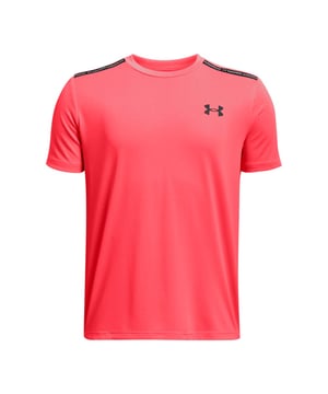 Junior Under Armour Tech-T-Shirt in red- Ribbed crewneck.- Short sleeves.- Branded tape on the shoulders.- UA Tech™ fabric is quick-drying  ultra-soft & has a more natural feel.- Material wicks sweat & dries really fast.