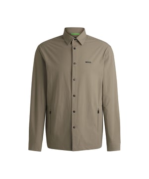 Mens BOSS Basin Relaxed-Fit Overshirt in Water-Repellent Stretch Fabric in beigeWith elbow darts for an ergonomic fit  this BOSS Menswear overshirt is cut in super-stretch fabric. Quick-dry performance with an easy-iron finish.- Relaxed fit- Kent collar- Squared cuffs- Standard length- 90% Polyamide  10% Elastane.  Machine washable.- Ref: 50533265-334