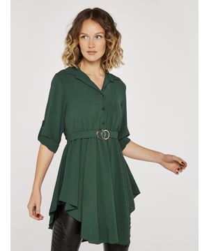 Burgundy-Hanky Hem Belted Top-30-degree (cold) machine wash on synthetic cycle, Do not bleach, Do not tumble dry, One dot iron (cool), Do not dry clean