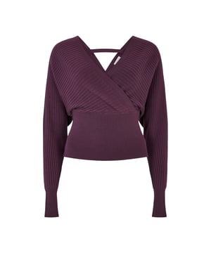 Dieser taillierte Pullover aus Feinstrick hat ein geripptes Finish. Das Mieder wird von einem femininen V-Ausschnitt und Ballonärmeln umrahmt. Die Rückseite ist mit Cut-Out-Details und gerippten Abschlüssen versehen.