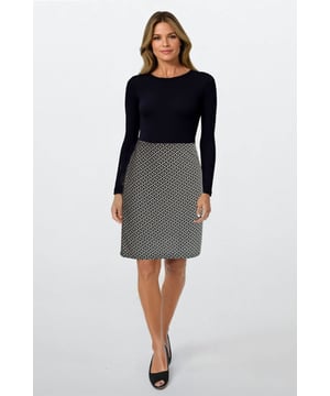 This skirt combines comfort and style effortlessly. Made in stretchy jersey fabric, it offers a flattering pull-on fit that moves with you. Featuring a bold geometric design and a length that sits just above the knee, it's perfect for making a confident statement wherever you go.

21" Waist to Hem.
