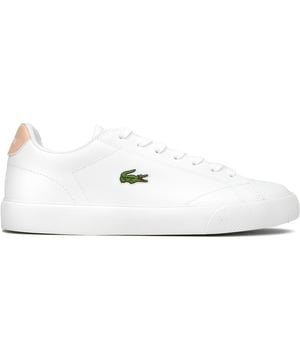 The Lacoste Lerond Set delivers classic court style with a premium touch. Crafted from smooth leather in crisp white, these women's trainers showcase subtle metallic details that catch the light as you move. The sturdy rubber cup sole provides reliable grip while maintaining the shoe's sleek profile. Signature Lacoste branding appears on the tongue, heel and quarter - subtle yet unmistakable markers of quality. Perfect for casual outings when you want both comfort and refined style.