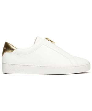 The Michael Kors Keaton Slip On combines luxury and convenience in a sleek court trainer design. Crafted with premium white leather uppers, these women's shoes offer a sophisticated yet casual aesthetic that pairs effortlessly with any outfit. The durable rubber sole provides reliable traction while maintaining the shoe's elegant profile. Perfect for the fashion-conscious woman seeking both comfort and style, these versatile trainers deliver the unmistakable Michael Kors quality in a fuss-free slip-on silhouette.