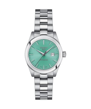 This Tissot T-my Lady Analogue Watch for Women is the perfect timepiece to wear or to gift. It's Silver 29 mm Round case combined with the comfortable Silver Stainless steel watch band will ensure you enjoy this stunning timepiece without any compromise. Operated by a high quality Automatic movement and water resistant to 10 bars, your watch will keep ticking. This watch has an automatic watch movement ( recharged by any movement with your wrist; never needs a battery). This Analogue watch features a calendar function: Date and is equipped with Swiss Made and has a Swiss Made Movement High quality Silver Stainless steel strap, measuring 19 cm in length and 15 mm in width, with a Deployment clasp Case diameter: 29 mm,case thickness: 11 mm, case colour: Silver and dial colour: Green