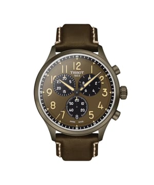 This Tissot T-sport Chrono Xl Chronograph Watch for Men is the perfect timepiece to wear or to gift. It's Bronze 45 mm Round case combined with the comfortable Brown Leather watch band will ensure you enjoy this stunning timepiece without any compromise. Operated by a high quality Quartz movement and water resistant to 10 bars, your watch will keep ticking. The Tissot Chrono XL watch can be defined by its large case with a diameter of 45 mm. The chronograph function accentuates its urban spirit.  This Chronograph watch features a calendar function: Date and is equipped with Stop Watch and has a Swiss Made Movement High quality Brown Leather strap, measuring 21 cm in length and 21 mm in width, with a Buckle Case diameter: 45 mm,case thickness: 11 mm, case colour: Bronze and dial colour: Brown