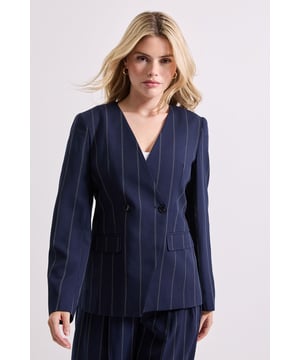 V Neck Longline Pinstripe Blazer