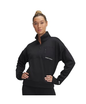 Level up your fitness rotation with this women's Woven 1-2 Zip Track Top from Under Armour. Landing in a Black colourway  this JD-exclusive track top is made from smooth poly fabric with sweat-wicking tech to keep you feelin' cool. It has a half zip fastening and a stand-up collar so you can adjust the coverage  while ribbed trims hold the shape. With a zippered pocket to stash away your stuff  it's signed off with UA branding on the chest.
