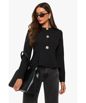 Gold Button Peplum Tailored Top