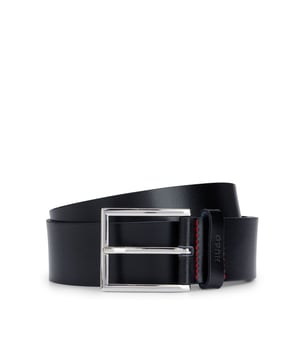 Mens HUGO Giaspo Leather Belt with logo-stamped keeper in blackA contemporary belt by HUGO  crafted in smooth leather with a 4cm width and featuring a logo-stamped keeper and a polished pin buckle. For the best fit  we advise ordering a belt one size larger than your waist size.- Exterior embossed logo- Width: 4cm (1.6 inches)- Hardware finishing: Polished silver hardware- Fully lined- 100% Cow leather- Ref: 50470639-001