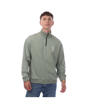 Mens Hugo Boss Holy-Allee 3 Sweatshirt in green.- Stand-up collar.- Half zip fastening.- Ribbed collar  cuffs and hem.- Hugo branding.- Regular fit.- 100% Cotton.- Ref: 50540677330
