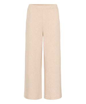 Deze broek met wijde pijpen biedt een comfortabele, relaxte pasvorm en is geschikt voor zowel vrije tijd als casual dagen. Elastische tailleband en volledige lengte zorgen voor optimaal draaggemak.  Fijne was 30°, niet bleken, niet in de droger drogen, Liggend laten drogen., koud strijken max. 110° C,   53% Viscose,42% Polyester,5% Elastaan