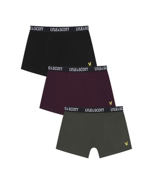 Lyle and Scott 3 Pack of Core Trunks.- Branded elasticated waistband.- Cotton stretch.- 95% Cotton, 5% Elastane. Ref: MARKUS125.
