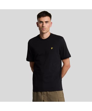 Crew neck design with fine ribbed collar.Short sleeves.Finished with tonal tipped stitching at the cuffs and neckline.Rib knit cuffs.Embroidered Golden Eagle Logo to chest.
