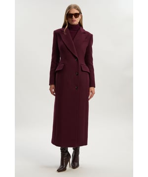 Wool Blend Tailored Fitted Maxi Coat