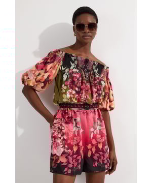 Tall Voile Mirrored Floral Woven Bardot Playsuit