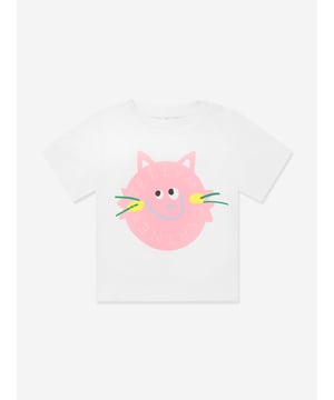 Stella McCartney inspire imagination and creative expression in their colourful designs. This baby girls ivory short sleeve t-shirt is woven from soft organic cotton jersey. It has a cute pink cat motif on the front for a fun branded look. Round Neckline Short Sleeves 100 Organic Cotton