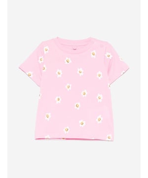 Stella McCartney inspire imagination and creative expression in their colourful designs. This baby girls rose short sleeve t-shirt showcases an allover print of happy flowers in yellow and white. It has two push buttons on the left shoulder with a narrow ribbed edge. Round Neckline Short Sleeves 100 Organic Cotton