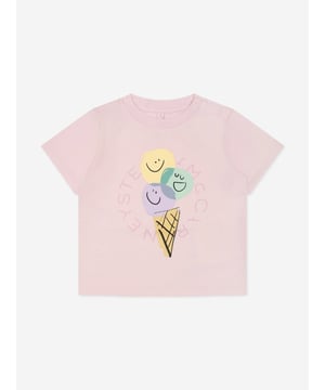 Stella McCartney inspire imagination and creative expression in their colourful designs. This baby girls wisteria short sleeve t-shirt is woven from soft organic cotton jersey. It has a smiling ice-cream graphic print to the front, embodying a fun and stylish spirit. Round Neck Organic Cotton 100