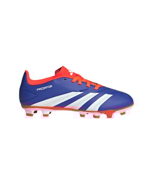 Junior adidas Predator Club Flexible Ground Football Boots in lucid blue - cloud white - solar redWhen the goal's in your sights  adidas Predator converts pressure into pinpoint accuracy. With a textured finish on the outside and a foot-hugging fit on the inside  the synthetic upper on these juniors' Club football boots looks and feels the part. It sits on a versatile outsole that ensures you're always in the right place at the right time.This product features at least 20% recycled materials. By reusing materials that have already been created  we help to reduce waste and our reliance on finite resources and reduce the footprint of the products we make.- Shooting boots made in part with recycled materials.- Regular fit- Lace closure- Textured synthetic upper- Textile lining- Flexible ground outsole- Contains at least 20% recycled content- Ref: IF6424
