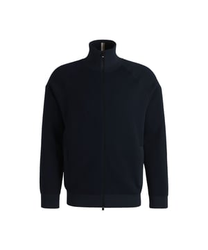 Mens BOSS H-Domico Zip-Up Cardigan in cotton and virgin wool in dark blueA zip-front cardigan with contrasting ribbing by BOSS. This layer is cut to a regular fit and blended with soft virgin wool. This product is partly made with organic cotton. Our organic standards do not allow the use of synthetic fertilisers  pesticides or genetically modified seeds.- Regular fit- Zip neck- Long sleeves- Pockets top: Zip pockets- Standard length- Main material: 70% Cotton  30% Virgin wool.  Ribbing: 100% Polyester.  Machine washable.- Ref: 50519629-405