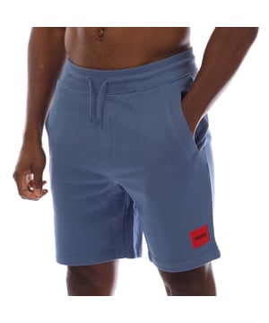 Mens HUGO Diz222 Cotton-terry shorts with red logo label in open blueEasy-wear shorts designed in soft French-terry cotton by HUGO Menswear. This regular-fit pair has a drawstring waist and a red logo label.- Regular fit- Elasticised waist- Pockets bottom back: Welt pocket- 100% Cotton.  Machine washable- Ref: 50466196-479