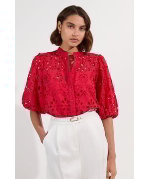 Cotton Broderie Woven Short Sleeve Blouse