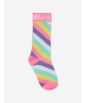 Billieblush incorporate high quality detailing and an advanced outlook on contemporary designs. These girls high multicoloured socks showcase beautiful brand print and stripes via a metallic aspect thread in elegant jacquard. Rib Finishing 70 CO, 25 PL, 3 EL, 2 Metallised Fibre