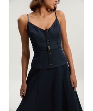 Techno Strappy Belted Hardware Detail Woven Midi Dress
