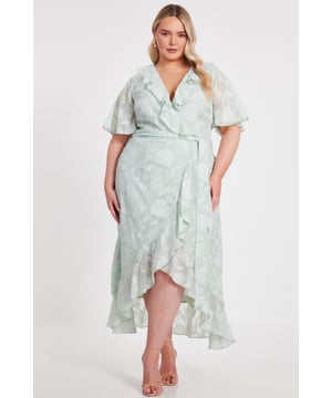 - Chiffon finish - Floral pattern - Frill trim - Wrap style - Tie waist - Dip hem - Model height: 5'7" - Model wears uk 18 / us 14 / eur 46 - Always check the wash care label - Cool hand wash with mild detergent
