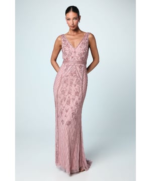 Plunge Floral Embellished Bridesmaids Dress