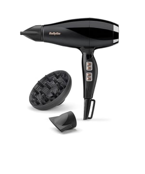 BaByliss Secador de pelo Power Pro 2300, Motor profesional, 2300 W, Control iónico antiencrespamiento, 122 km/h, 2 boquillas y difusor, Fabricado en ItaliaEl BaByliss Power Pro 2300 es un secador de alto rendimiento diseñado para quienes buscan resultados profesionales en casa. Con una potencia de 2300 W, tecnología cerámica e iónica antiencrespamiento, ofrece un secado ultrarrápido, cuidando el cabello y dejándolo suave, brillante y sin frizz.Fabricado en Italia, combina potencia, precisión y durabilidad. Su flujo de aire de 122 km/h permite lograr peinados perfectos en menos tiempo, mientras que sus accesorios profesionales ofrecen versatilidad para todo tipo de cabello y estilo.Potente motor AC profesional de 2300 W