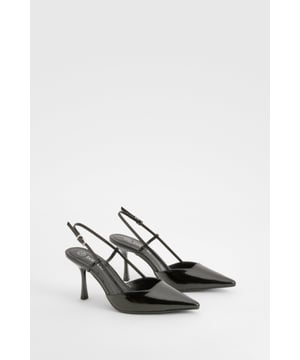 Sleek pointed toe design for a sophisticated look
        Slingback strap with adjustable buckle for a secure fit
        Low heel height between 2.5 and 4.5cm for comfortable wear
        Glossy finish adds a touch of glamour
        Versatile style suitable for various occasions
    
    Step out in style with these chic PU pumps from Boohoo. Perfect for the fashion-forward woman who wants to make a statement, these slingbacks combine comfort with elegance. The pointed toe and sleek silhouette create a flattering look that elongates the leg, while the low heel ensures you can dance the night away without compromising on style. Ideal for a night out with friends, these pumps can easily transition from drinks at the bar to hitting the dance floor. Pair them with your favourite little black dress for a classic look, or add a pop of edge to tailored trousers for a more contemporary ensemble. The adjustable strap allows for a customised fit, ensuring these pumps will be your go-to choice for any urban nightlife adventure.