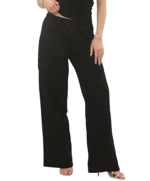 MYT Ladies Elasticated High Waist Wide Leg Cargo Pocket Jeans. - - . These Pull-on Jeans Are Made with Stretchy Fabric Ensures a Perfect Fit for All Body Types. - - . Elasticated high waist cargo trousers for women, straight wide leg pants, loose casual combat trousers, Waist comes with drawstring. - - . These Wide-leg Baggy Jeans Are Designed for All-day Comfort and Allow Unrestricted Movement. - - . The Cargo Jeans come with 6 Pockets. Functional Front and Back Pockets Add Convenience for Storing Essentials Like Your Phone or Wallet and additional 2 side cargo pockets Making Them as Practical as They Are Stylish.