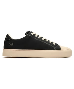 The GOOD NEWS Slimer delivers understated style with serious eco-credentials. These black court trainers combine a sleek bio plant and suede upper with the brand's signature round toe shape for a distinctive silhouette. Comfort comes naturally with the breathable cushioned footbed and 100% recycled foam insole. The recycled rubber sole adds durability while minimizing environmental impact. With minimal branding, these versatile casual trainers offer sustainable style that works effortlessly with any outfit.