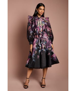 Printed Organza Midi Skirt