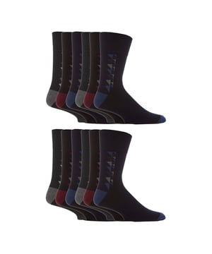 Gentle Grip - Mens 12 Value Pack Non Elastic Patterned Socks: If you're searching for a way to liven up your wardrobe and inject a burst of vibrancy, then these Gentle Grip Socks are just what you need. With loads of designs to choose from, like Plain, Argyle, Colourburst, Heel & Toe, and more. These socks are the perfect way to add personality to any outfit, while also providing the comfort and quality that Gentle Grip is known for. Indulge in luxurious comfort with Gentle Grip, crafted from premium quality cotton-rich yarn that feels as good as it looks. These socks are carefully designed to provide a superior fit that hugs your legs without causing any discomfort or unsightly constriction rings. The high-quality construction of these socks is built to last, ensuring that you can enjoy their softness and comfort for years to come. . These are available in 2 sizes: 6-11 UK & 12-14 UK, come in a range of great patterns and are a 12 pair value pack. They are made from: 76% Cotton, 19% Polyester, 3% Nylon, 2% Elastane and are Machine Washable. Extra Product Details: Men’s Gentle Grip Socks 12 Pair Value Pack Classic & Funky Patterns Bright Colour Options Non Elastic Top Soft Cotton Rich Fibres Soft Honeycomb Top Helps Aid Circulation Constructed With Care Over 20 Different Styles Available in 6-11 UK & 12-14 UK Machine Washable