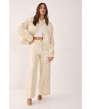 Denim Sequin Wide Leg Jeans