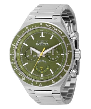 El Invicta 49380 tiene una caja de acero inoxidable de 44 millimetros con una esfera verde.
Esta modelo funciona con un movimiento de Cuarzo preciso.
Resistencia a la presión de aqua de 5 bares.
Este modelo es parte de la colección Invicta Speedway.

2 años de garantía Invicta.