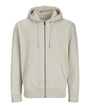 The Jack & Jones Men's Zip-Up Hooded Sweatshirt is the ideal combination of fashion, efficiency, and comfort.

This hoodie, which is made of a soft and strong fabric, has an adjustable drawstring hood for extra warmth and covering.

as well as a full front zip for ease of wear.

On cold days, its simple, basic style makes it perfect for wearing inside a jacket or worn over a t-shirt.

The split front pockets allow room to hold essentials like your phone or keys or to keep your hands warm.

while the ribbed hem and cuffs ensure the perfect fit.

This adaptable hoodie is perfect for any casual situation, whether you're hanging out with friends, going to the gym, or just lounging around the house.

For contemporary men looking for comfort and style for daily use, it's an essential piece.