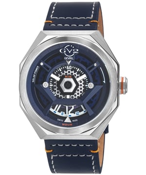 GV2 Stella Solare GV2 Stella Solare – Swiss Solar Precision. Elevated.  Boldly contemporary yet driven by the eternal power of light, the GV2 Stella Solare is a commanding timepiece designed for the modern man who expects performance without compromise—and distinction in every detail.  Design That Commands Attention  Crafted from 44mm of finely polished 316L stainless steel, the round case makes a powerful statement—substantial on the wrist, yet refined in silhouette. Its dial, reminiscent of the night sky just before dawn, is framed by an anti-reflective sapphire crystal, offering both clarity and quiet strength. A rubber strap with a seamless deployment buckle adds a subtle yet unmistakable contrast—athletic in spirit, luxurious in execution. Water resistance to 50 meters (5 ATM) ensures durability in everyday settings—whether navigating the city or escaping it.  Engineered by Light: Swiss Ronda 212 Solar Movement  At its core is the Swiss-made Ronda Solartech 212—a solar-powered quartz movement that exemplifies precision engineering and technical sophistication.  Solar-powered accumulator stores energy from any light source—sunlight or artificial. Delivers up to eight months of power reserve on a full charge, with no need for battery changes. Quick-start functionality gets the watch ticking in under a minute of bright exposure. A power-saving crown function reduces consumption by 70%, ideal for those who alternate timepieces. This is not just smart—it’s sustainably Swiss, with the sharp accuracy and reliability expected of a GV2.  Stella Solare: Where Light Meets Legacy  Meaning “Solar Star” in Italian, Stella Solare is a tribute to brilliance—the natural brilliance of light, and the brilliance of a man who leads with clarity, conviction, and quiet confidence.