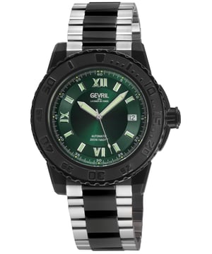 Gevril Men's Seacloud 316L Stainless Steel Case,Black Bezel, Green Dial, Two tones IP/BLK Stainless Steel Bracelet  Watch