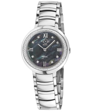 GV2 Amalfi Women's 316L Stainless Steel Case, Black MOP Dial 316L Stainless Steel Bracelet. Nestled along the sun-kissed Amalfi Coast, where sky meets sea in a dance of shimmering blues and gold, the GV2 Women’s Amalfi emerges as an exquisite tribute to Italian elegance. This luminous timepiece embodies the luminous spirit of coastal evenings, with its slender 34 mm stainless-steel case crowned by a radiant bezel of eight hand-set diamonds—each stone glimmering like sunlight on the Mediterranean.

The watch’s mother-of-pearl dial unfolds like a seashell at dawn, capturing iridescent whispers of dawn’s first light, while slender Roman numerals and finely tapered dauphine hands glide across its surface, echoing the effortless flow of waves along Amalfi’s midnight shore. With its heart powered by a Swiss Ronda 762 movement, every tick is a precise whisper of craftsmanship—dependable, seamless, timeless.
A polished stainless-steel bracelet endows the Amalfi with graceful strength, poised to embrace both boardroom soirées and coastal promenades. And for those who seek to shift between classic sophistication and casual romance, optional 316L Stainless Steel Bracelet offer effortless versatility. Topped with anti-reflective sapphire crystal and water-resistant to 30 meters, this watch is both elegant and enduring—just like the coast it honors.
The GV2 Amalfi transcends timekeeping—it’s a wearable ode to natural beauty, refined femininity, and the unspoken allure of Italy’s most iconic shores. Let every glance transport you to a place where the horizon stretches endlessly and every moment feels effortless, luminous, and utterly yours.