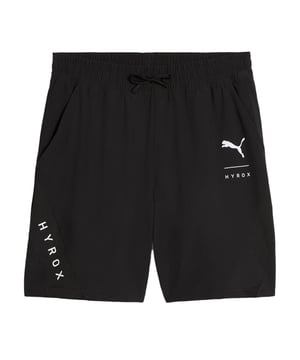 Push past your limits with the Puma x HYROX 7-Inch Men’s Black Shorts — engineered for hybrid athletes who train hard and race harder. Created in collaboration with HYROX, the global fitness racing series, these shorts are designed for speed, breathability, and zero distractions, making them your ultimate gear for gym sessions, race prep, or high-intensity training days.
Key Features
Official Puma x HYROX Collaboration

Features co-branded Puma and HYROX logos, representing peak-performance partnership and competitive credibility.

7-Inch Inseam

Strikes the perfect balance between coverage and mobility — ideal for agility movements, sprints, and strength training.

Lightweight Stretch Fabric

Crafted from high-performance polyester with elastane, offering flexibility, durability, and a barely-there feel.

dryCELL Technology

Moisture-wicking properties pull sweat away from the skin, keeping you cool and dry during your toughest sets.

Elastic Waistband with Internal Drawcord

Adjustable fit stays locked in place during movement, no matter how intense the workout gets.

Side Slip Pockets

Functional storage for small essentials like a locker key or energy gel, without interrupting your flow.

Minimalist Matte Black Design

Clean, athletic look with subtle branding — pairs effortlessly with any HYROX top or training gear.