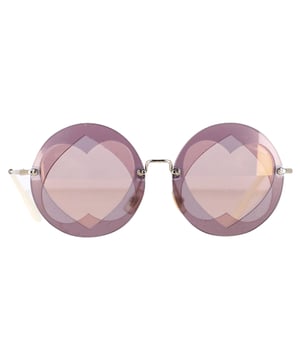 VINTAGE, RRP AS NEW
Step into playful chic with the **Miu Miu Heart Accent Round Frame Sunglasses** in purple metal, where whimsical romance meets bold design. The sleek round lenses and delicate heart-shaped adornments at the temples offer a flattering silhouette that instantly elevates any outfit. **Style Tip:** Pair them with pastel-toned ensembles—think lavender tops or blush midi skirts—and let the purple frames pop, or contrast with monochrome black looks for a striking, fashion-forward statement.

 Miu Miu Heart Accent Round Frame Sunglasses in Purple Metal

Condition: Excellent
Signs of wear: No visible signs of wear
Packaging: None
Color: Violet | purple
Material: Metal
Size: One Size | One Size
Measurements: Width: 20; Height: 60
SKU: NAPPUGBAC511835W