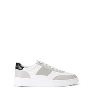 This Jude Sneaker is crafted from a grey and white leather alternative with perforation for breathability. The front laces up with a grey branded tab.
