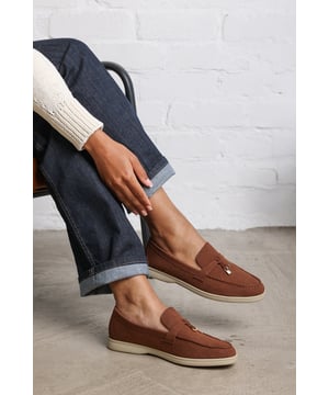 Stay effortlessly chic in our Pegasus Slip On Trim Loafers, crafted in soft faux suede with a playful front accessory. Designed for everyday elegance, these loafers feature a cushioned memory foam insole and breathable lining for all-day comfort. The slip-on design and rubber sole offer ease and traction, making them perfect for work, weekends, or casual evenings out. Key Features: • Material: Faux suede upper with breathable, odor-resistant foam lining • Design: Flat dolly sliders with charm accessory detail • Closure: Easy slip-on design