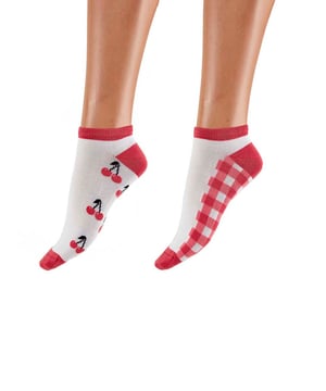A new range of socks and liners, all knitted in bamboo - a beautifully soft and sustainable yarn. Perfect picnic vibes with our cherry and gingham print trainer socks. Add a pop of colour to your standard socks with these Bamboo liners.